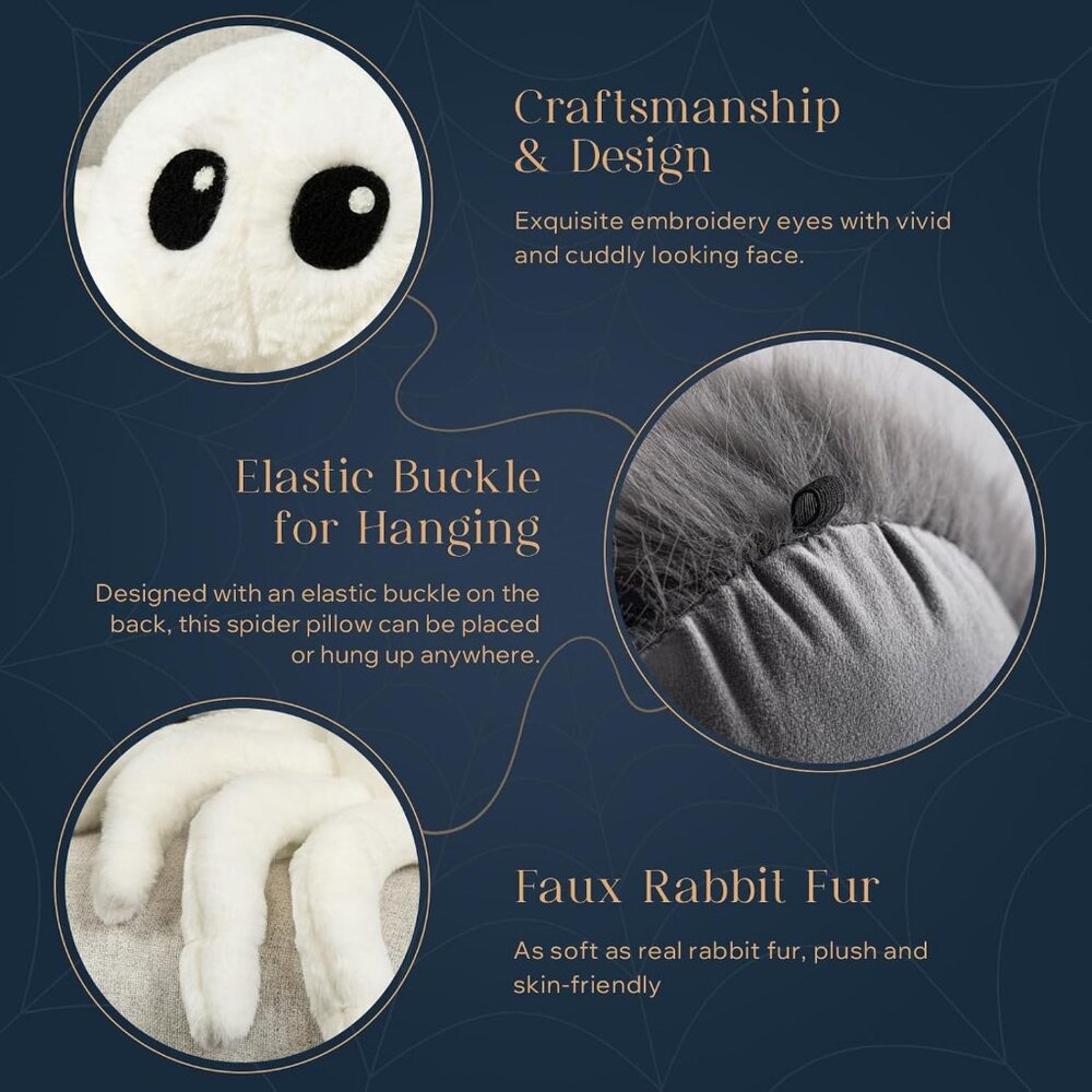 Happy Halloween  Throw Pillow Faux Fur Tarantula Shaped Halloween  Pillow - Picture 6 of 9
